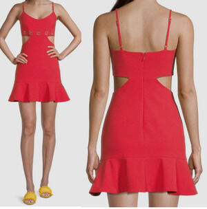 Likely Floral Cut-Out Sleeveless Rufle Hem Flare Mini Dress Red Women's Size 2